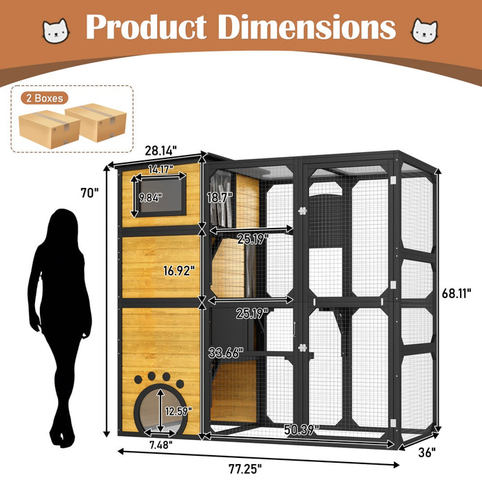 GO Large Cat Catio 4 Tiers Cat Enclosure For Outdoor, Cat House Weatherproof Attached To Window For Multiple Cats With