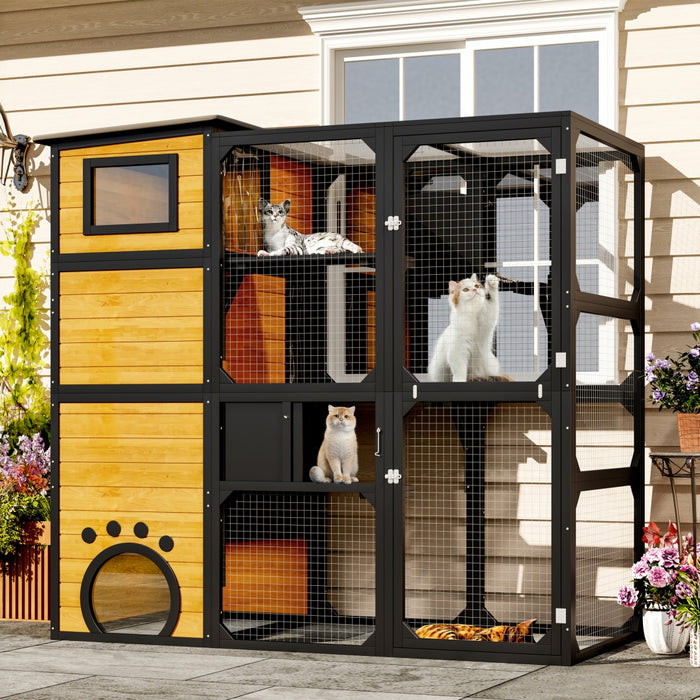 GO Large Cat Catio 4 Tiers Cat Enclosure For Outdoor, Cat House Weatherproof Attached To Window For Multiple Cats With