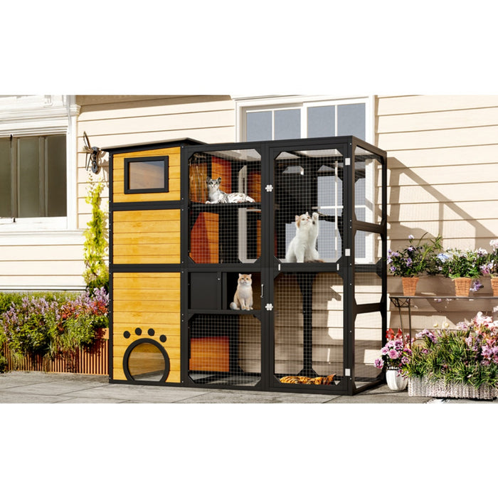 GO Large Cat Catio 4 Tiers Cat Enclosure For Outdoor, Cat House Weatherproof Attached To Window For Multiple Cats With