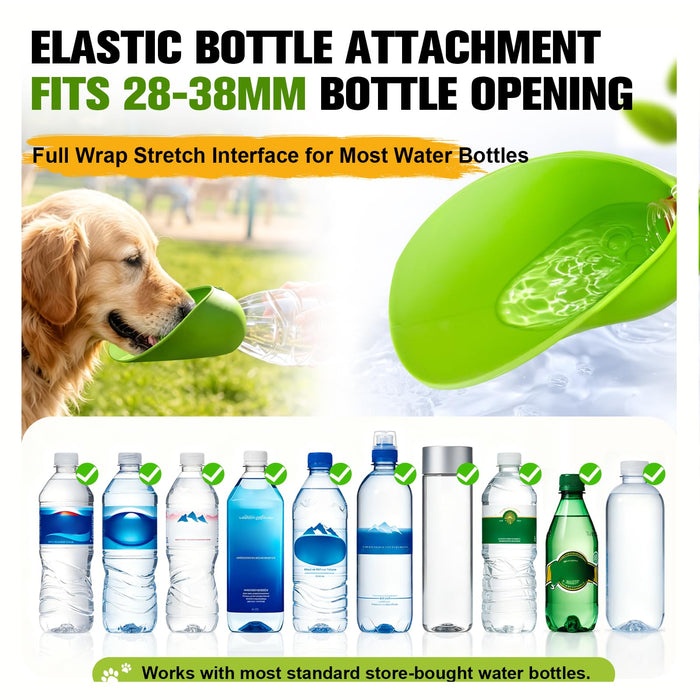 Portable Dog Water Bottle Attachment, Slip-On Pet Water Bowl For Walks Silicone Dog Drink Dispenser, Fits Standard
