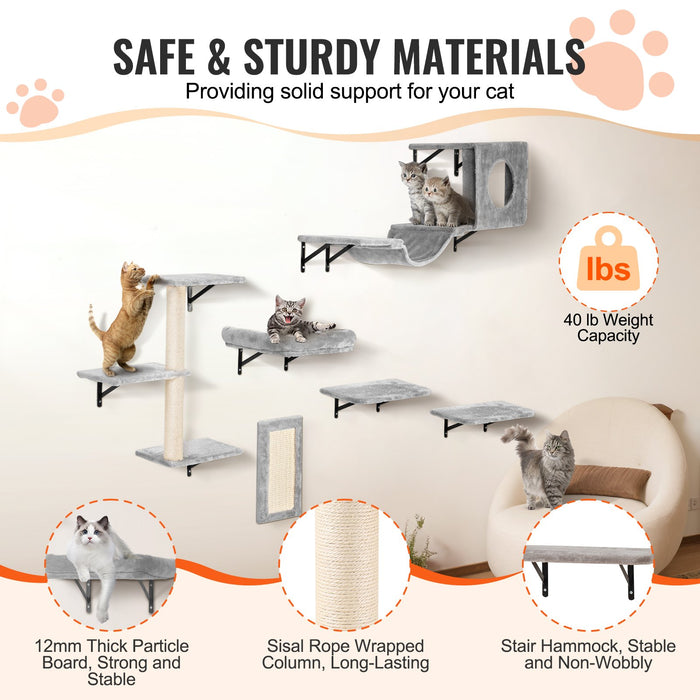 Wall Mounted Cat Shelves Tree With Jump Boards Hammock Sofa Grip Set Of 6