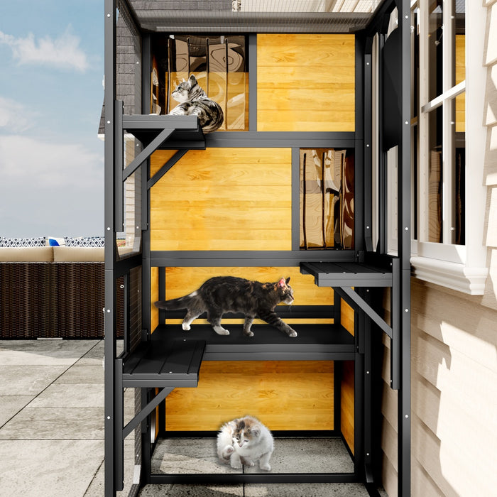 GO Large Cat Catio 4 Tiers Cat Enclosure For Outdoor, Cat House Weatherproof Attached To Window For Multiple Cats With