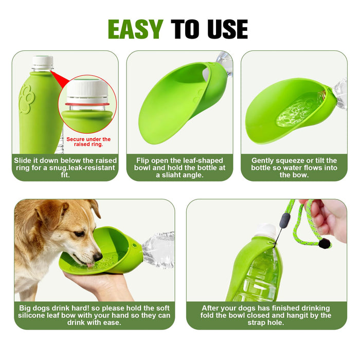 Portable Dog Water Bottle Attachment, Slip-On Pet Water Bowl For Walks Silicone Dog Drink Dispenser, Fits Standard