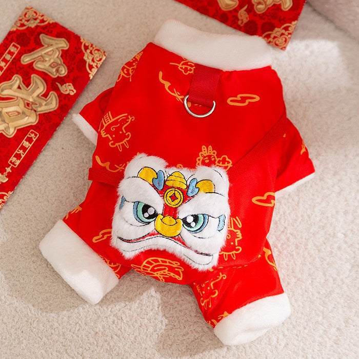 Autumn And Winter Dog New Year's Festive Tang Suits, Cat New Year's Clothing, Teddy Warm Four-legged Cotton Jackets,