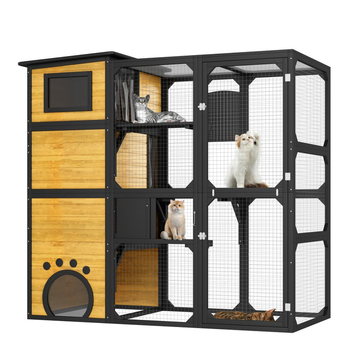 GO Large Cat Catio 4 Tiers Cat Enclosure For Outdoor, Cat House Weatherproof Attached To Window For Multiple Cats With