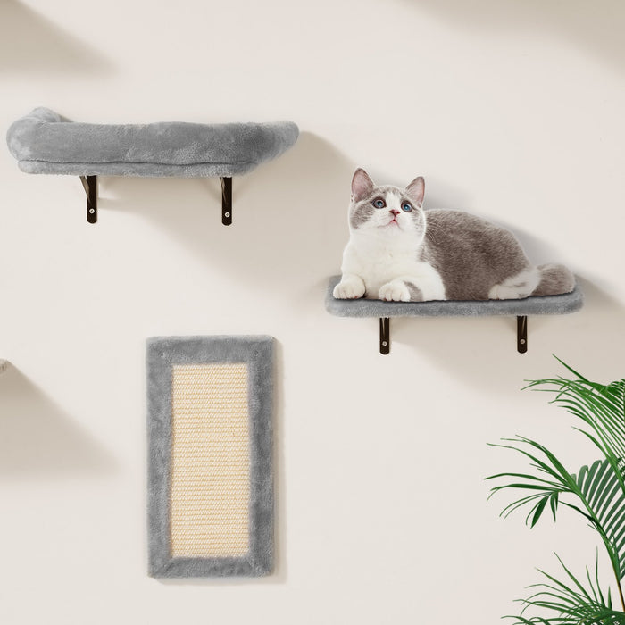 Wall Mounted Cat Shelves Tree With Jump Boards Hammock Sofa Grip Set Of 6