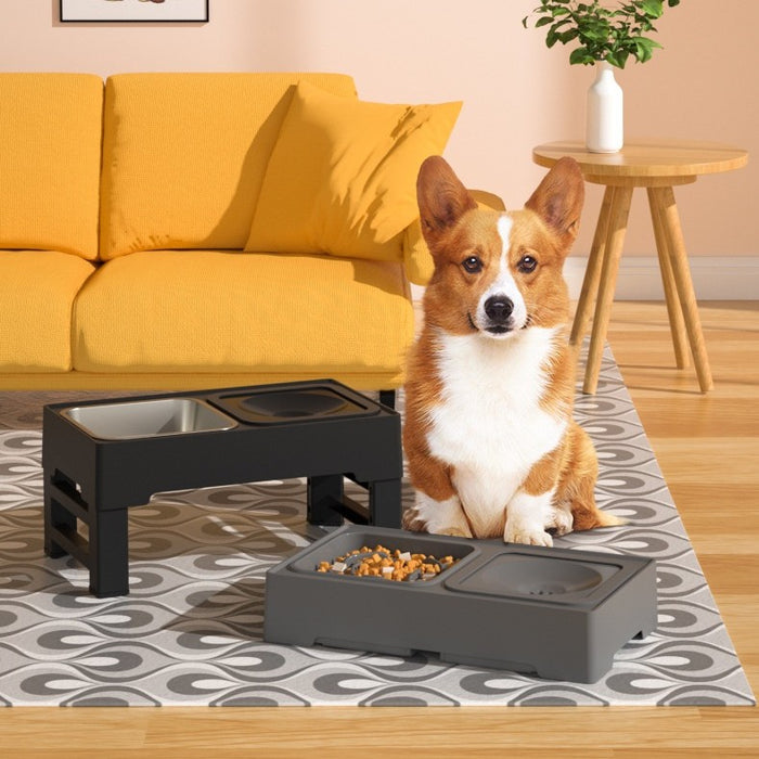Dog Double Bowls Stainless Stand Adjustable Height Pets Feeding Dish Bowl Big Dog Elevated Food Water Feeders For Dogs